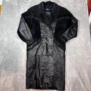 Vintage Wilsons Trench Coat Women's SP Black Leather Suede Embroidered Paisley‎